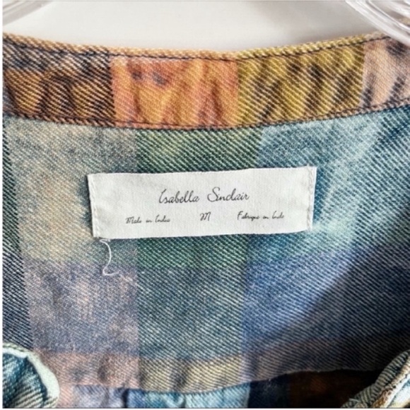 Anthropologie Isabella Sinclair Ruffled Plaid Henley shirt blue orange popover - Picture 8 of 11